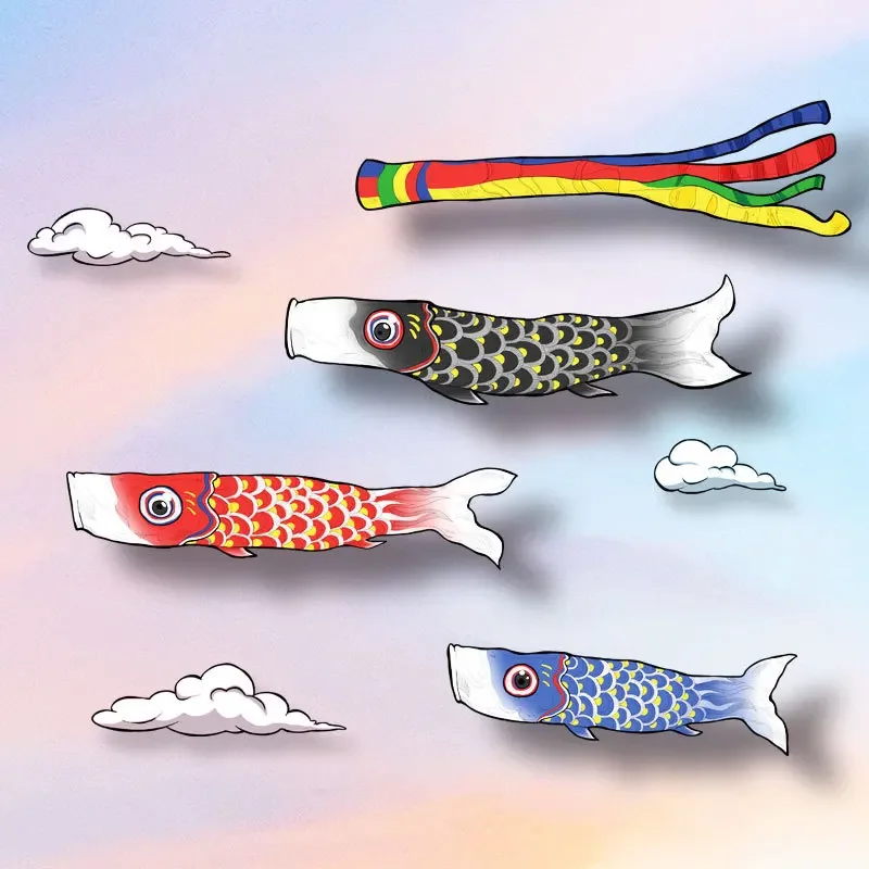 High-Quality Japanese Koinobori Car Stickers Pack - Stylish & Traditional Decoration for Car, Motorcycle, Laptop, etc.