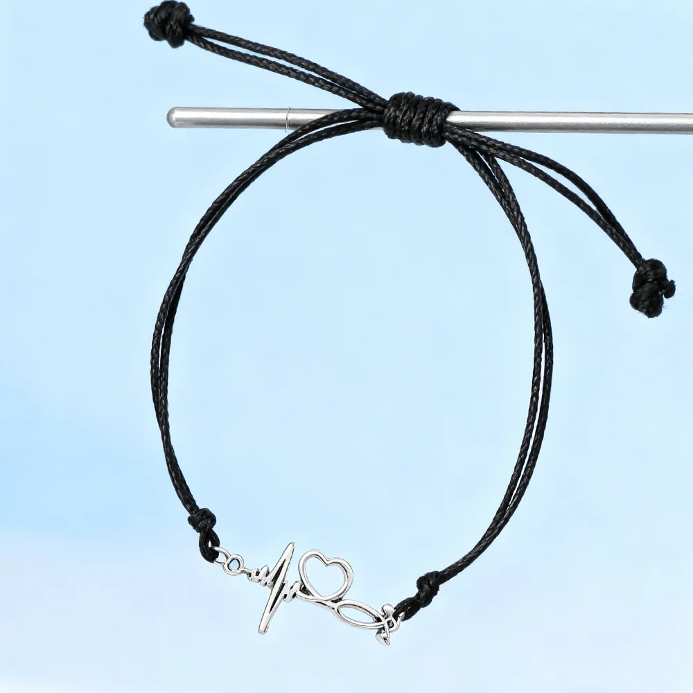 Electrocardiogram Stethoscope Charm Bracelet Classic Medical Theme Rope Chain Pendant Bangle for Women Girls Simple Accessory