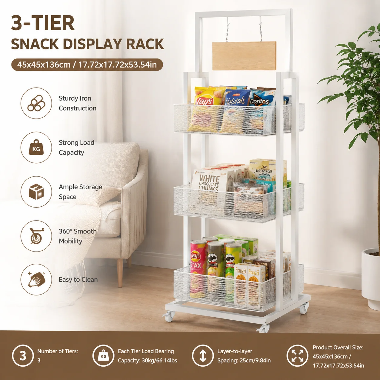 Home Office Bookshelves - White 3-Tier Retail Display Stand Storage