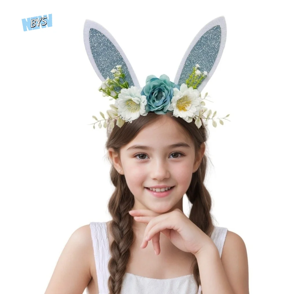 

Floral Rabbit Ears Headbands Non-slip Shiny Cosplay Headbands Headwear Photography Props Happy Easter Headdress Holiday Decor