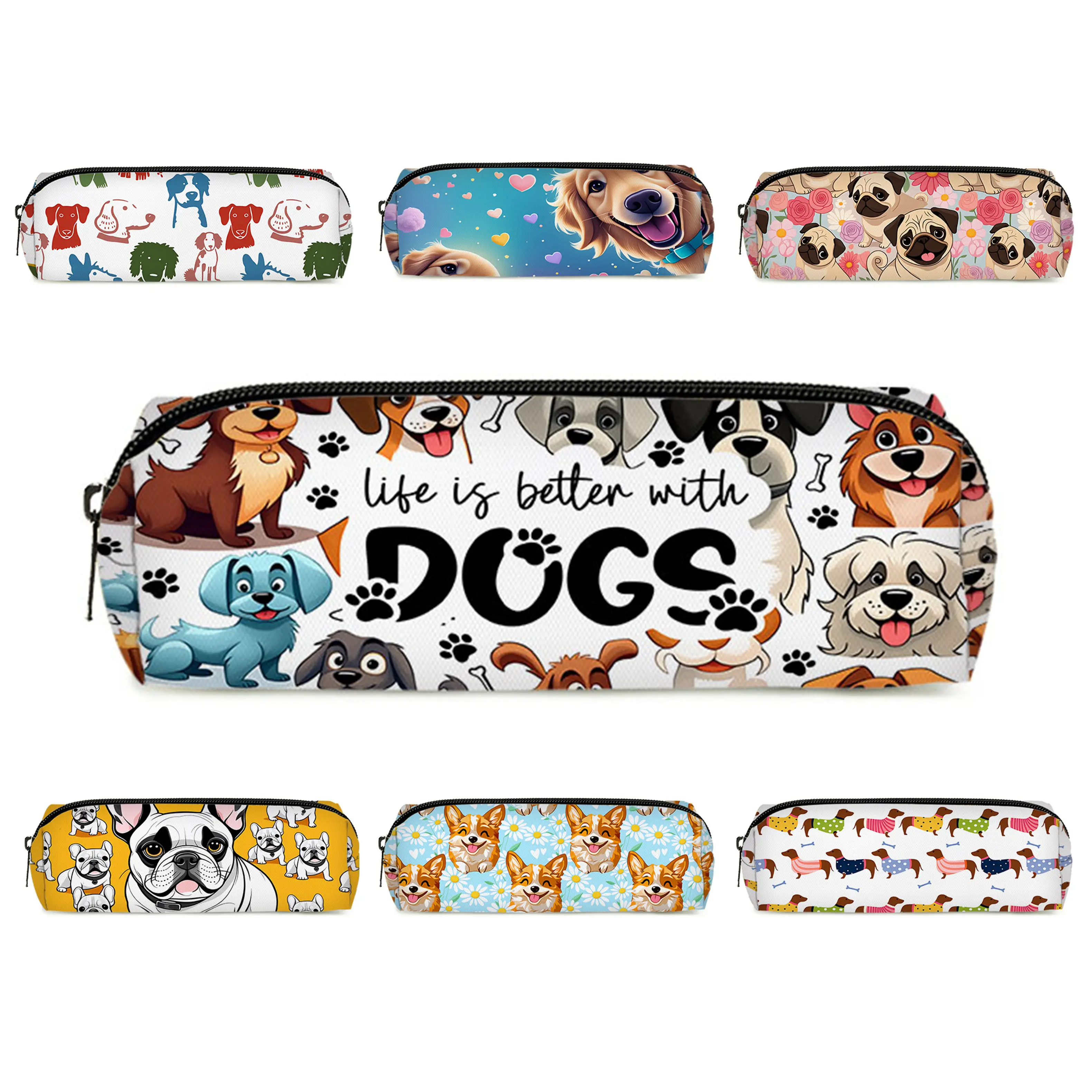 Dog Single Layer Printed Pencil Case for Boy/Girls Best Gifts 2D Flat Cartoon School Supplies Pen Bag for Children