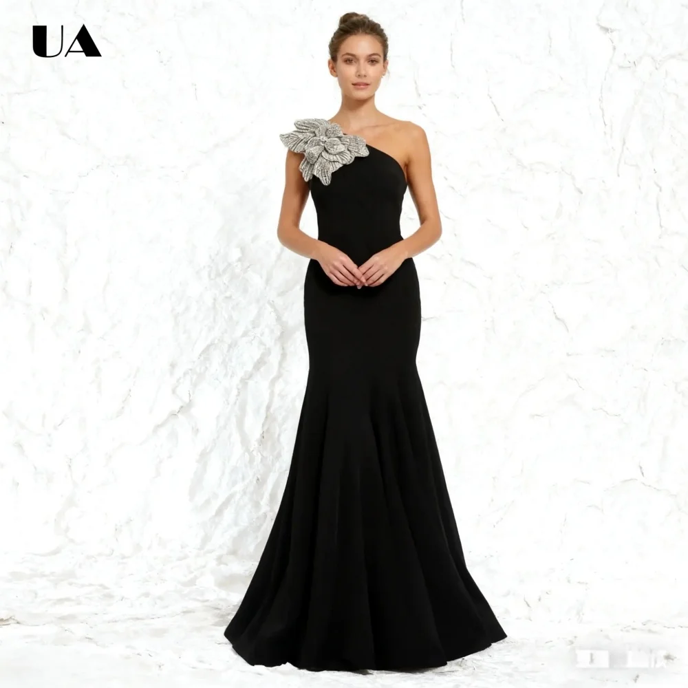 ULBYANRY Elegant Mermaid Prom Dresses for Women, Trendy Asymmetrical Neck Evening Dress, Simple Customized 3D Flower Party Gown