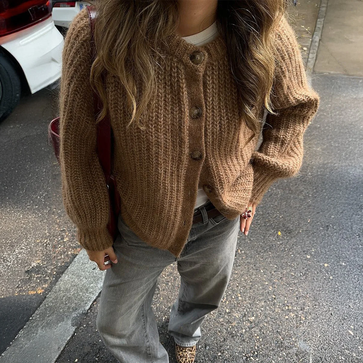 

Street Sle Loose Fit Women's Knitted Long Sve Open Cardigan Sweater Casual Independent Station Faion Autumn Winter