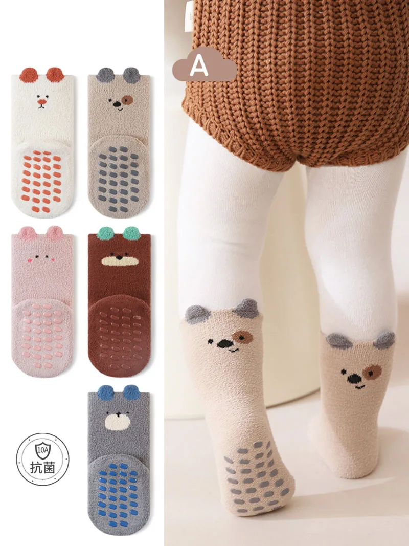 

3 Pairs a Lot Children Thicken Cartoon Non-slip Socks 0-5T Cute Fleece Padded Girls Step Socks Baby Floor Socks