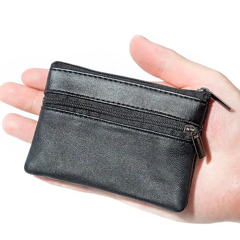 Men Coin Purse Black Leather Single Zipper Multi-Function Mobile Phone Coin Purse Fashion Men Mini Wallet