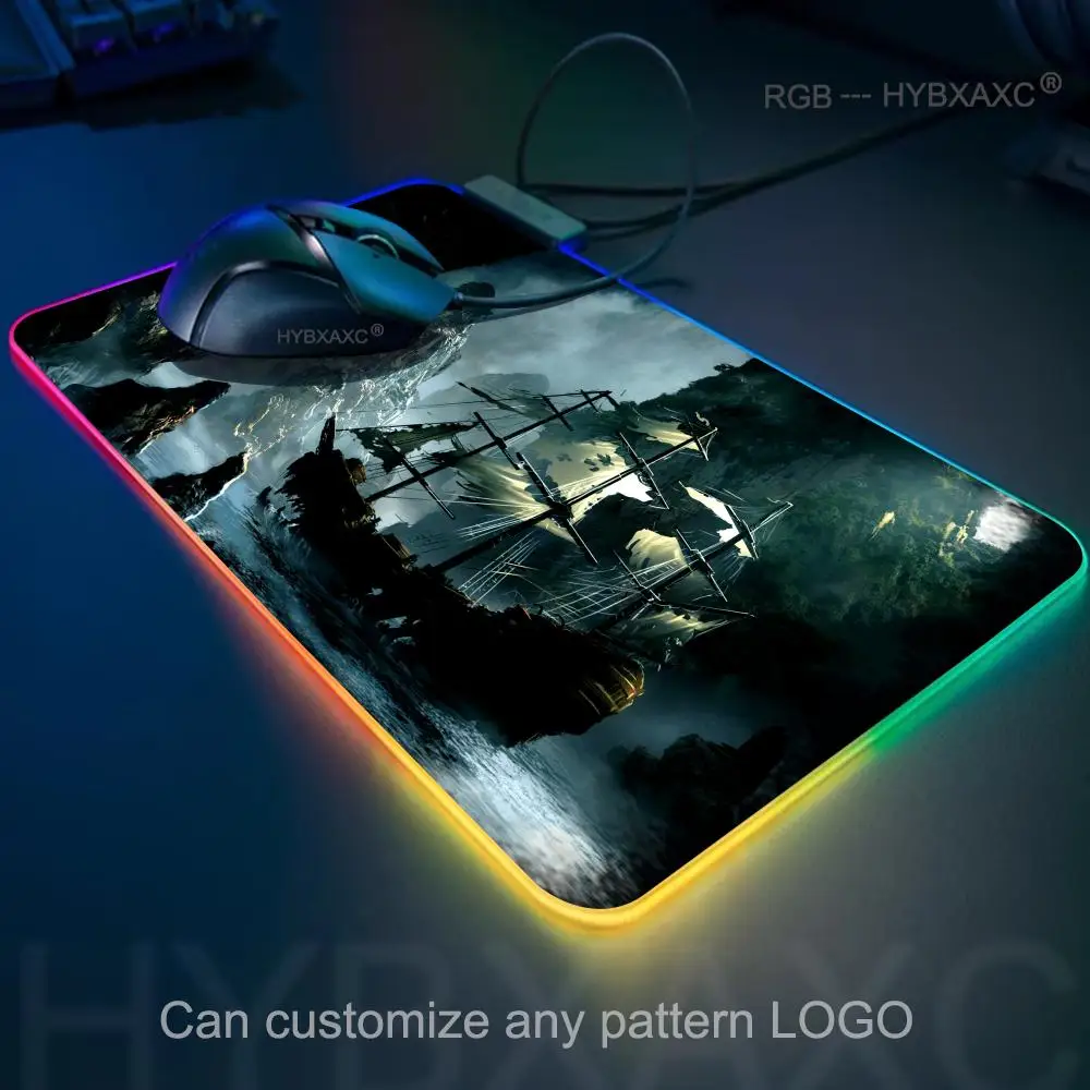 New HYBXAXC Retro Pirate Ship Nautical Map Art HD Mouse Pad RGB Gaming Mouse Pad Desk Mat HD Gamer Large LED Light XXL 90x40cm