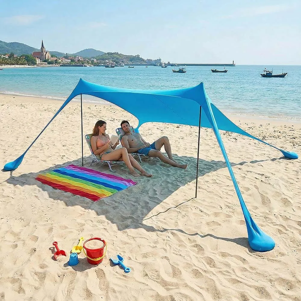 Tente de camping, auvent de plage extérieur UPF50+, coupe-vent, tente de plage tout-en-un, auvent portable pour le camping, le pique-nique et la protection solaire en plein air