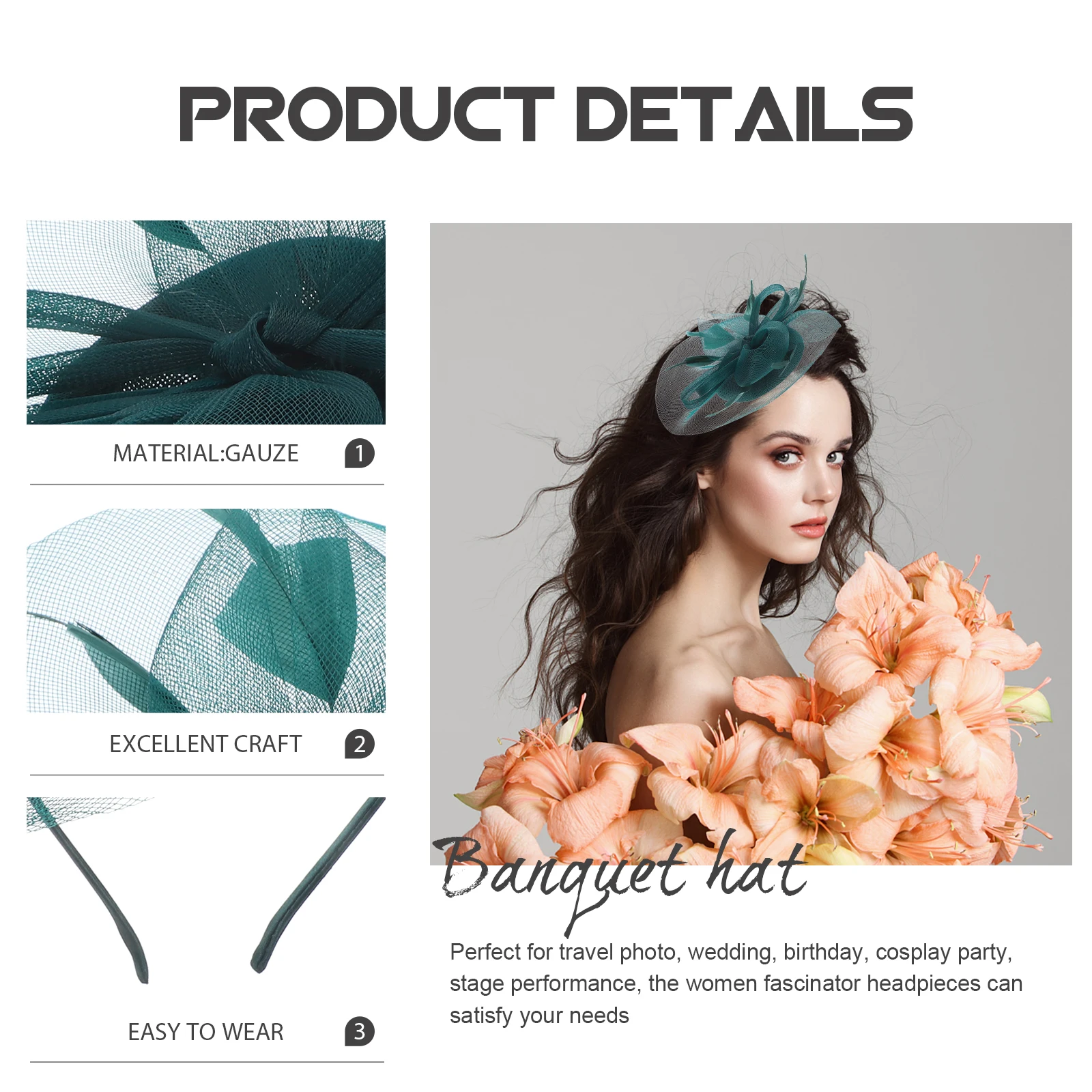 

Mesh Hair Accessories Bridal Fascinator Headband Top Hat Fascinators for Women Tea Party Wedding Hats Girls Ladies' Woman
