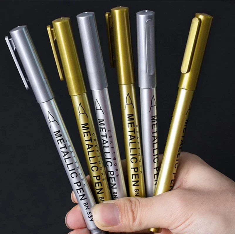 10pcs Markers-Golden Silvery Ink, Office & School Fine Tips for Resin Artwork, Signing, Mugs, Ceramics, Glassware Model Painting