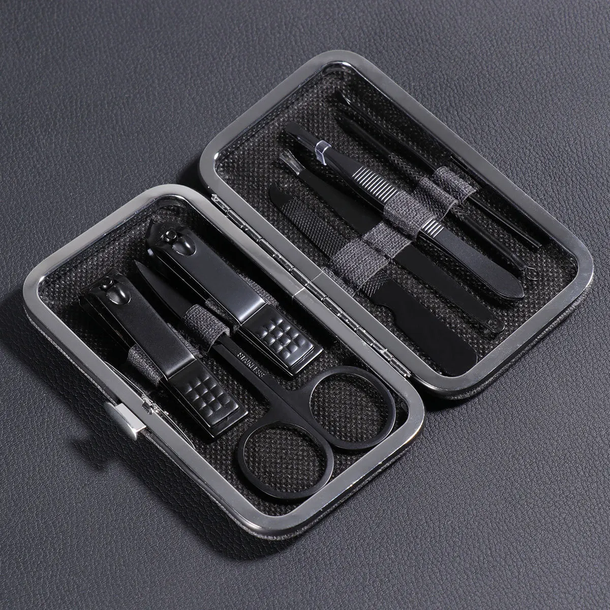 Ensemble de manucure en acier inoxydable, outils de coupe-ongles noirs pour pédicure, toilettage, nettoyage des oreilles, Kit de mise en forme des yeux et des sourcils, 8 pièces