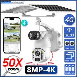 Cámara Solar con Zoom óptico 4G, tarjeta SIM, 4K, 50X, WiFi para exteriores, 8MP, lente Dual, vigilancia PTZ, detección humana, cámara IP CCTV de seguridad