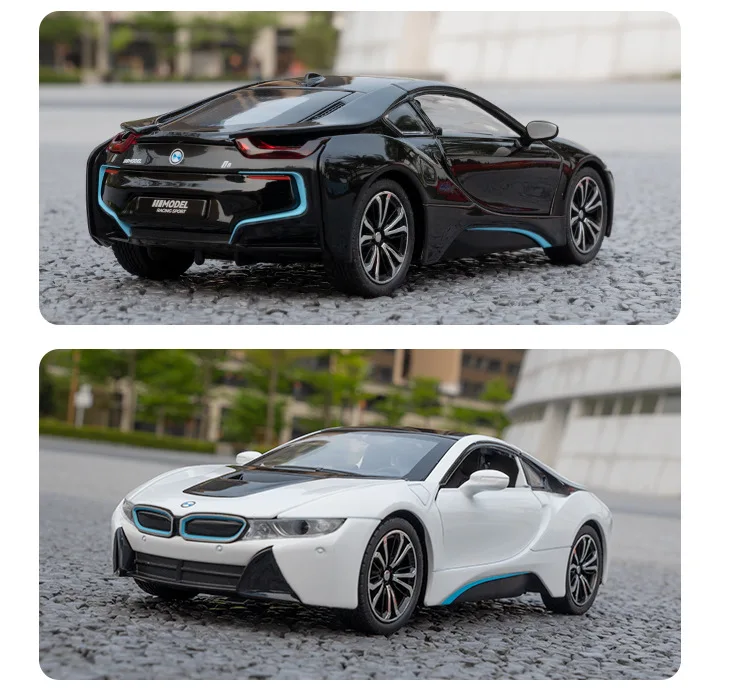 1:22 BMW I8 Hoge Simulatie Diecast Metaallegering Model auto Geluid Licht Trek Collectie Kinderen Speelgoed Geschenken