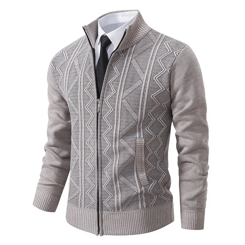 Chaqueta de punto gruesa para hombre, cárdigan de punto con cuello levantado cálido para otoño e invierno, suéter informal inteligente, abrigo tejido para hombre