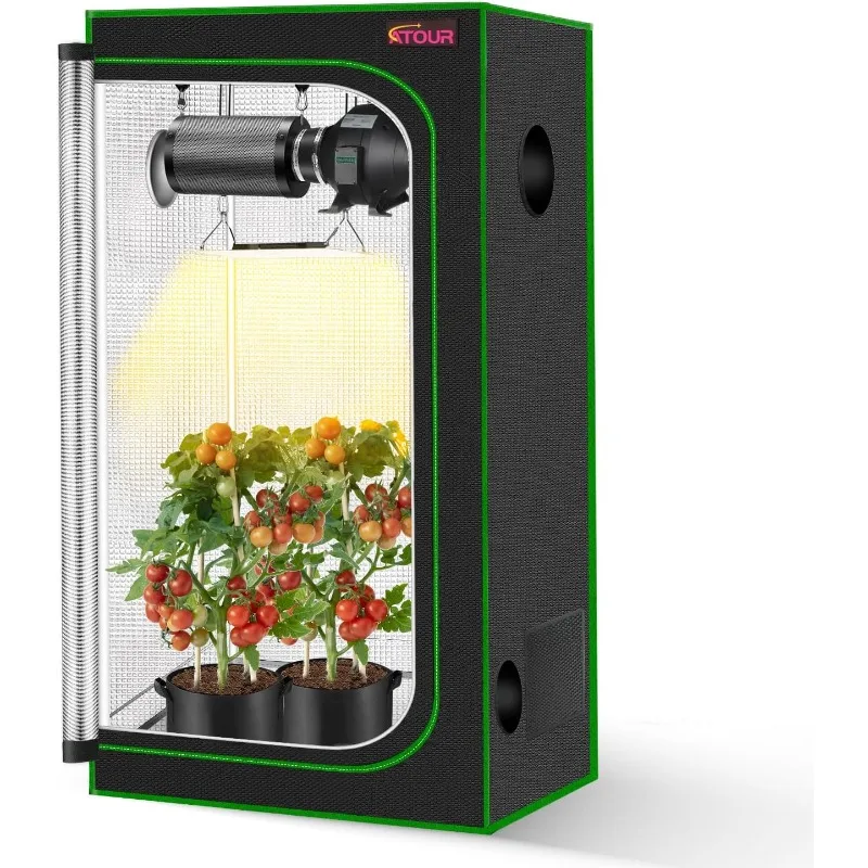 24”x24”x48” Grow Tent, Reflective 600D Mylar,Hydroponic Grow Tent with Observation Window and Floor Tray