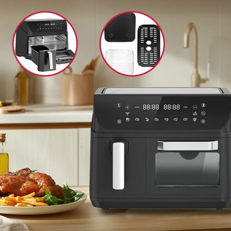 Air Fryer 110V 12.5L Visible Dual Basket Healthy Oil-Free Household Air Fryer