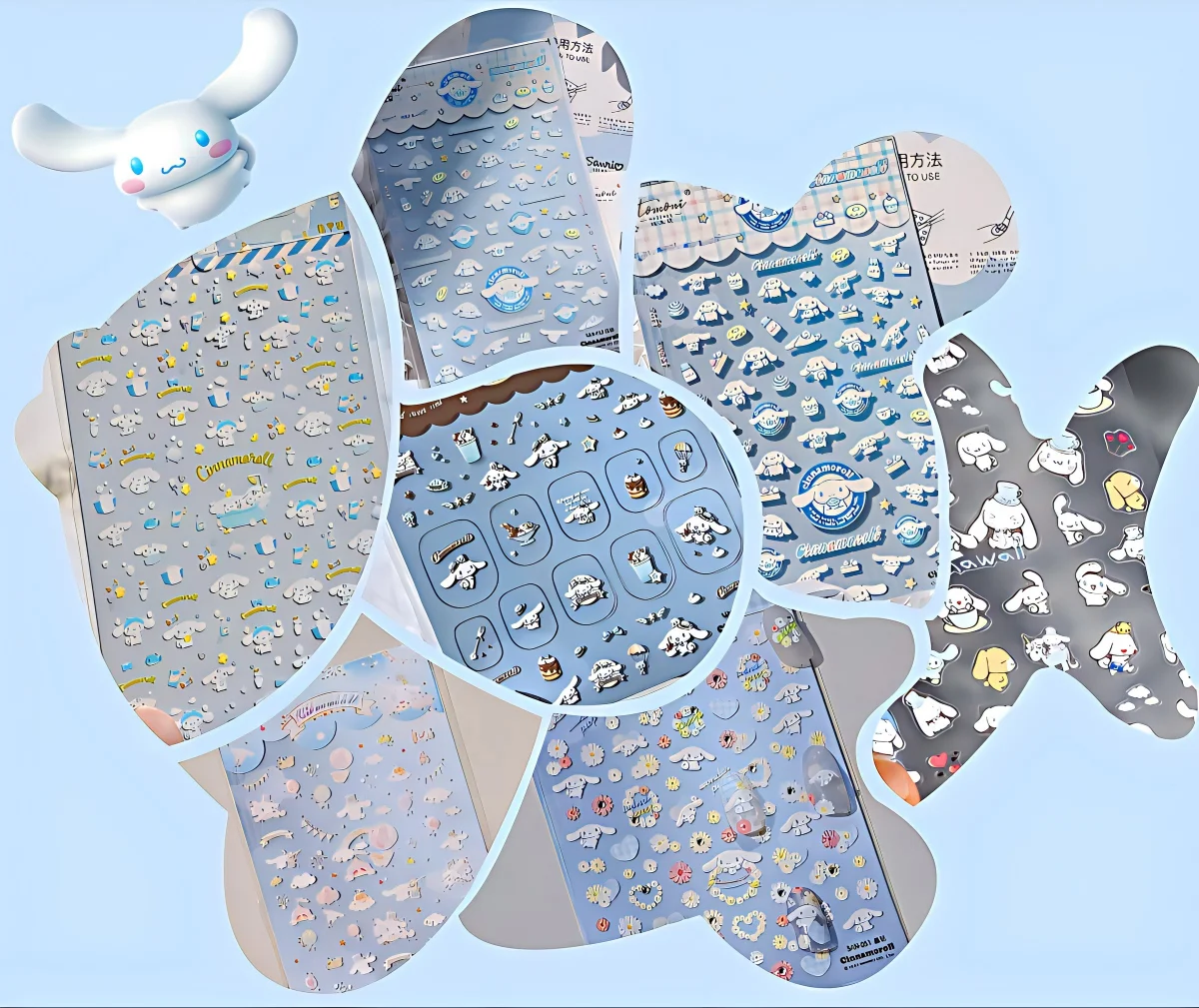 1PCS 5D Adhesivo de Uñas en Relieve Sanrio, Blanco Leche, Sal Marina, Canela, Accesorios de Arte de Uñas, Adhesivo Suave y Bonito para Niñas