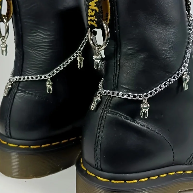 4Pcs Gothic Tooth Charm Boots Chain Silver Metal Shoes Hanging Chain Punk Boots Decorative Accessories Shoe Accessories