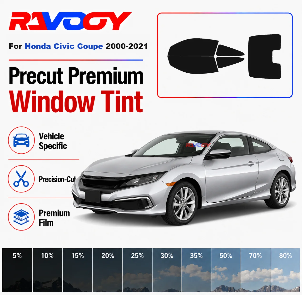 

Premium Precut Window Tint Kit Front Rear Windows Rear Windshield For Honda Civic Coupe 2000-2021 Complete Set Nano Ceramic Film