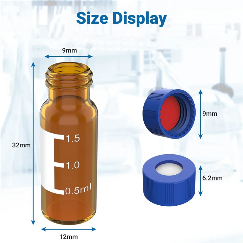 Трендовые флаконы Autosampler емкостью 2 мл, упаковка из 100 флаконов HPLC, янтарные флаконы 9–425 пробы с синими завинчивающимися крышками, красный, белый Septa