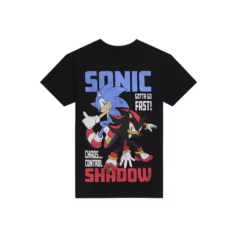 New Fashion Trend T-shirt Women's Round Neck Short Sleeve T-shirt Sonic Shadow Duo Slogan T-shirt Black Retro Trend Street Y2K