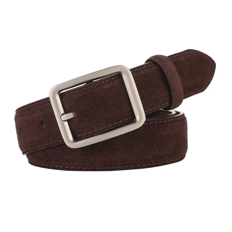 Luxury Suede Cowhide Women‘s Belts Genuine Leather 3cm Wide Belt Metal Buckle Women Belt Matched Dress Jeans Skinny Girdle