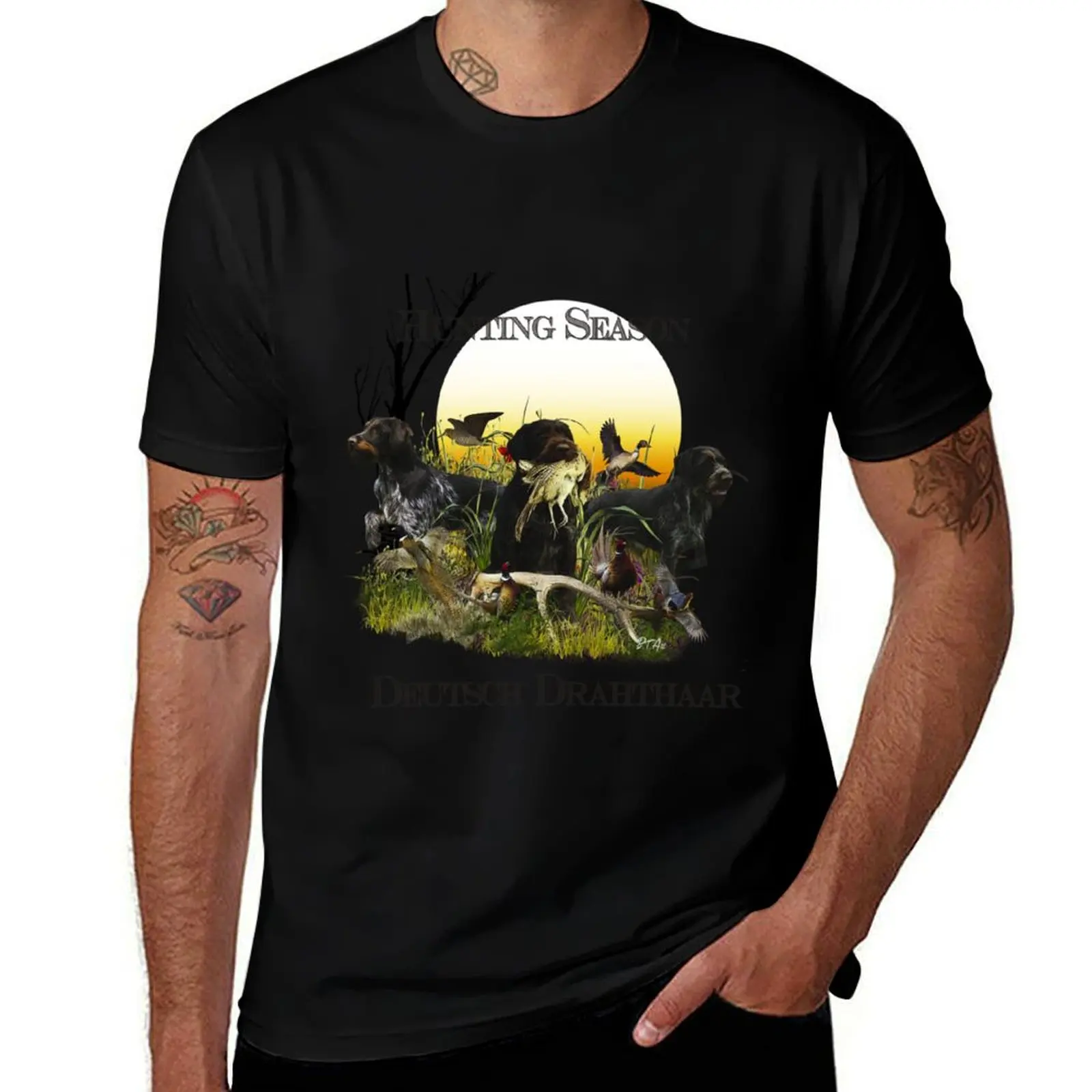 Hunting season with German Wirehaired Pointers T-Shirt Fashion Simple Casual Tee Shirt T-Shirt