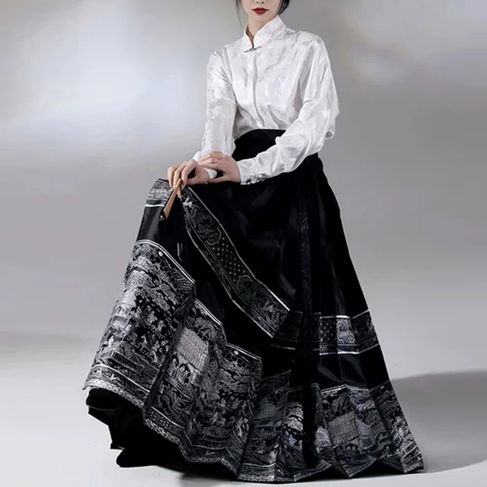 Pleats Skirt Skirt Chinese Traditional Hanfu Face Skirt Fashionable Going Out Hanfu Horse Ming Parties Pleats Retro Shopping