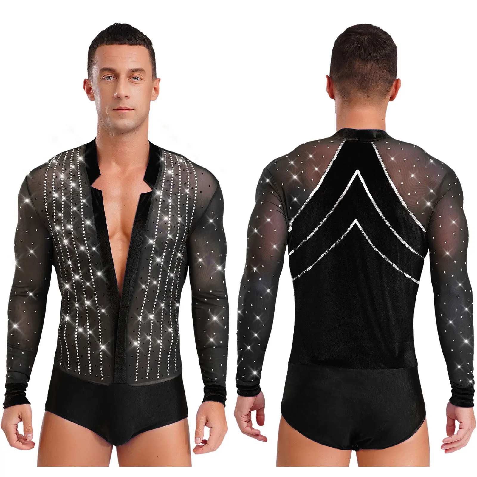 RUNQHUI Tenue Patinage Artistique Garçon – Justaucorps Manches Longues Strass + Pantalon Danse Latine Ensemble Enfant