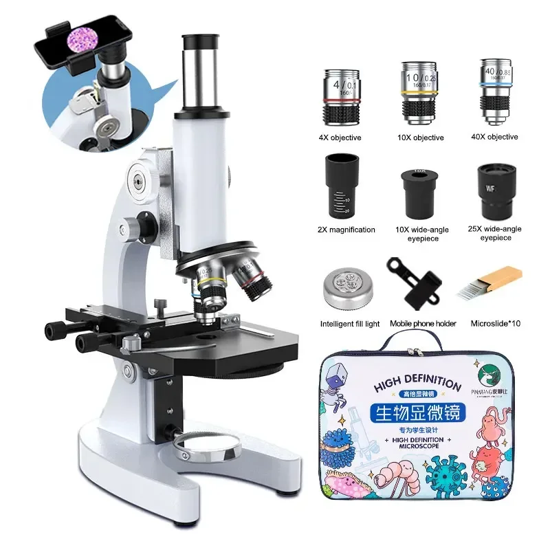 2025 LED 40X 2000X kids laboratory optics biological monocular microscope for students