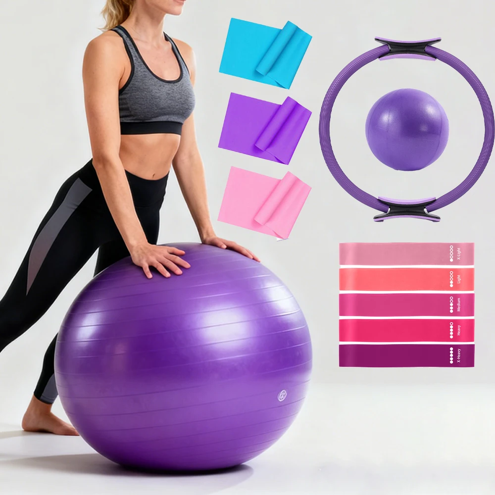 yoga-ball-set-14pcs-latex-tension-belt-55cm-ball-home-fitness-set-pilates-circle-home-exercise-fitness-55cm-yoga-ball-set