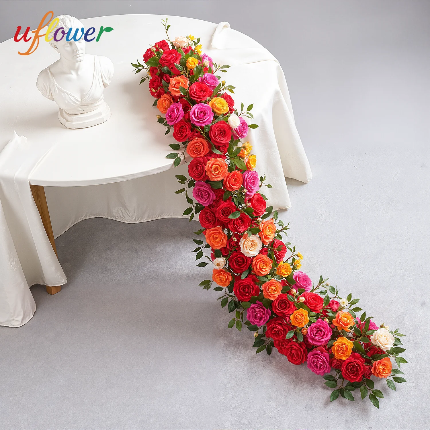 

Uflower Luxury Red Rose Artificial Flower Row Wedding Table Centerpiece Flowers Run Backdrop Decor Party Arrangement Floral