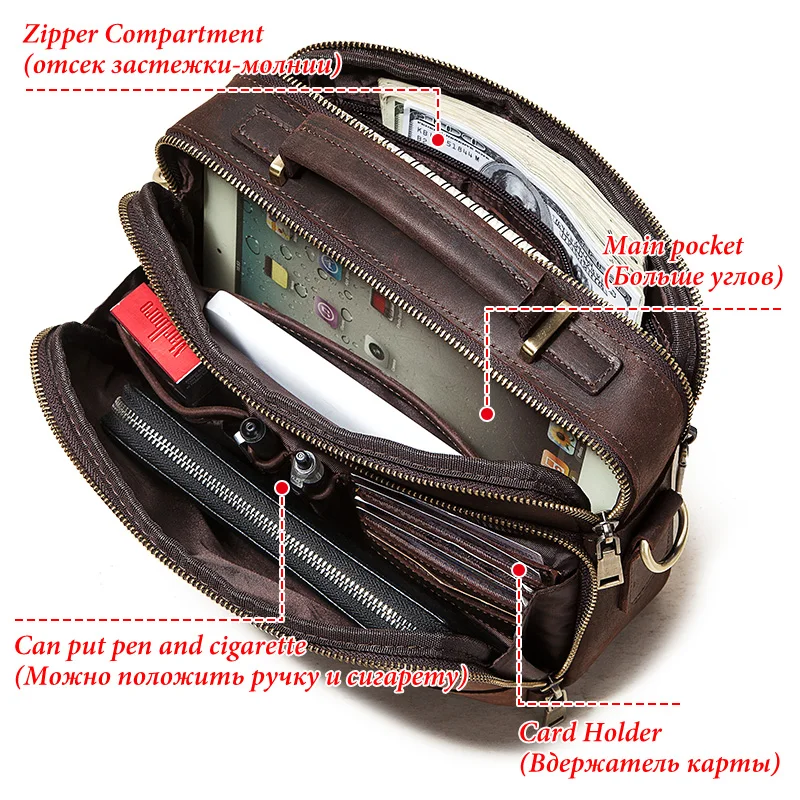 HUMERPAUL ريترو الرجال حقائب كتف متنقلة عالية الجودة حقيبة جلدية حقيقية للعمل حقيبة اليد الذكور عادية حبال #3