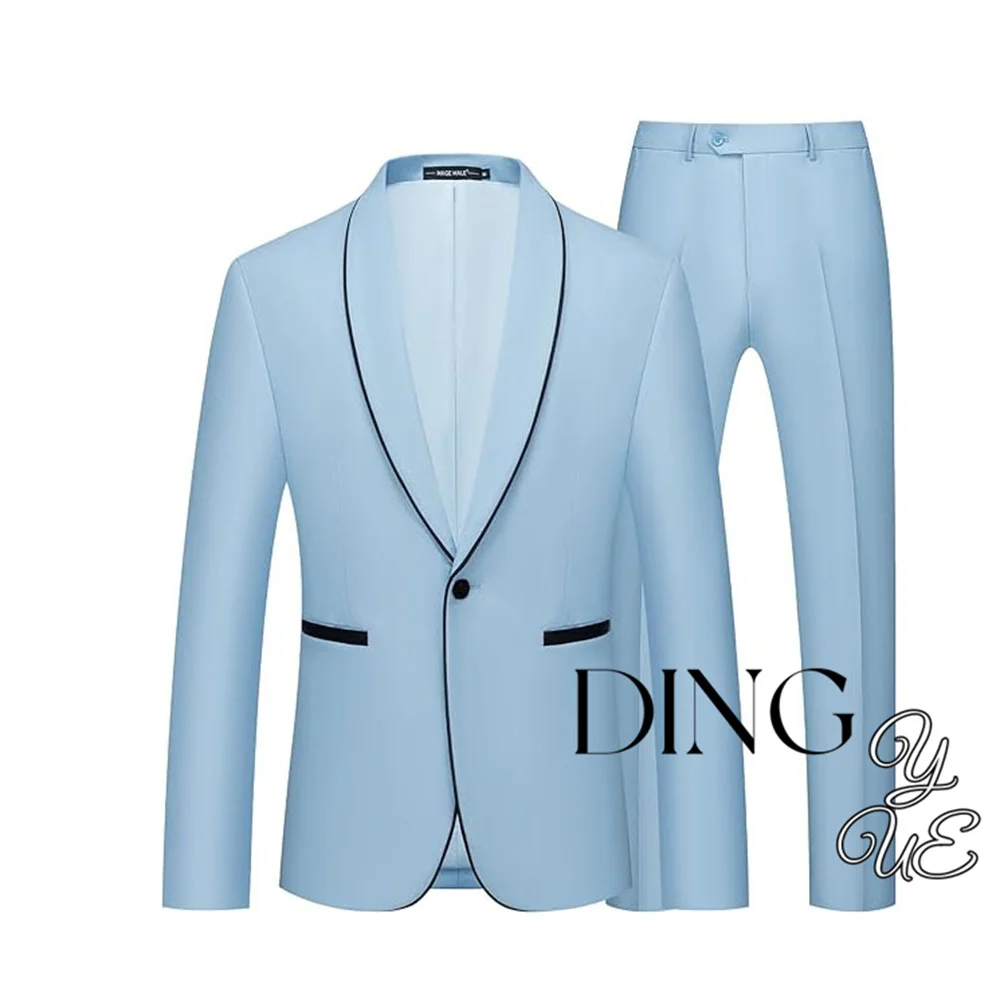 Mens 2 Pieces Tuxedo Shawl Lapel Slim Fit One Button Color Clashing Design Suit Wedding Blazer Jacket and Pants Set костюм