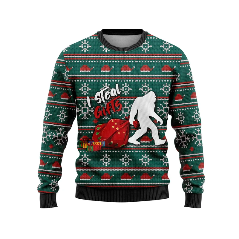 Harajuku Bigfoot Ugly Christmas Sweater For Men Sasquatch Graphic Sweatshirts Casual Xmas Holiday Sweaters Unisex Pullovers Tops