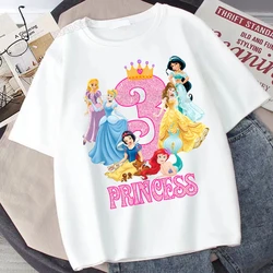 Disney Princess Kid T-Shirts Birthday Number 1 2 3 4 5 6 7 8 9 10 Tees Children Cartoons Casual Tops Girls Clothes Snow White