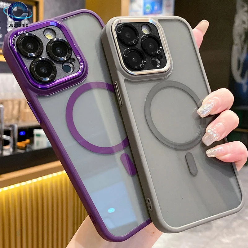 

Luxury magnetic metal lens bumper protection case for iPhone 16 15 14 13 12 11 pro max 16 plus wireless charge hard clear cover