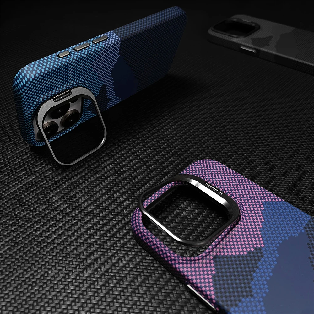 Lens Metal Holder Cloud Carbon Fiber Pattern For Magsafe Case For iPhone 16 Plus 15 14 13 Pro Max Mganetic Wireless Charge Cover