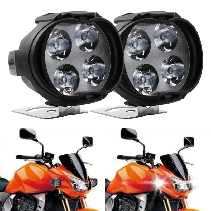 4 LED Motorcycle Headlights with Switch, High Brightness Waterproof Modified Bulb, Scooter Auxiliary Spotlight Easy To Install