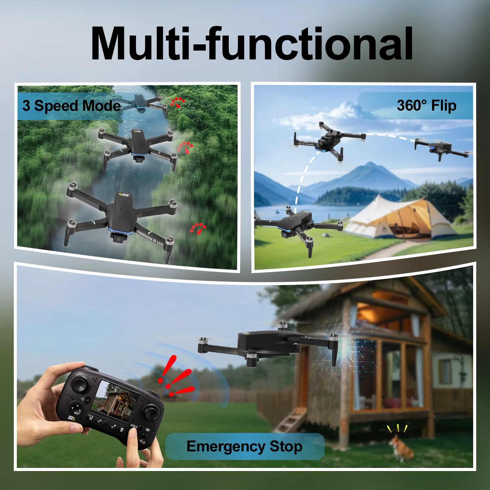 Dron Plegable Con Cámara HD 1080P, FPV WiFi, Flips 3D Y Posicionamiento óptico – Con 2 Baterías