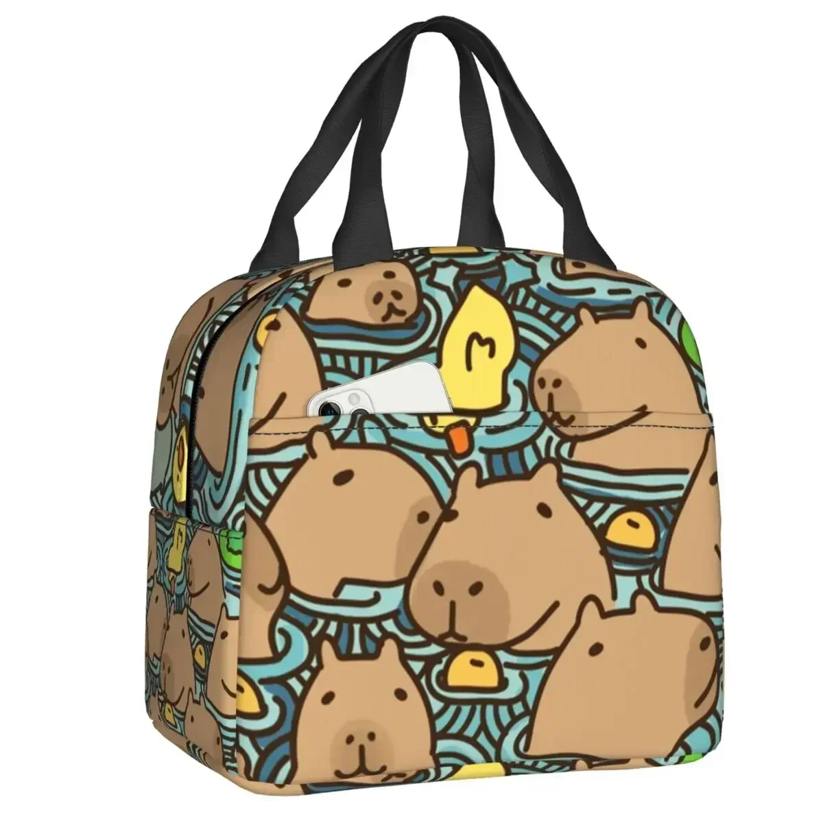 bolsa-termica-para-almoco-com-estampa-de-capivara-a-prova-d'agua-para-mulheres-criancas-e-estudantes