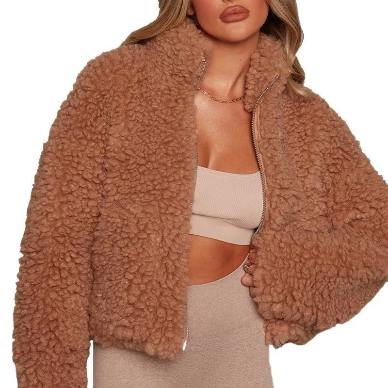 Women's Jackets Coat Winter Lamb Wool Short Coat Thicken Warm Long Sleeve Turtleneck Jackets 2026 Fall Fashion Streetwear Women