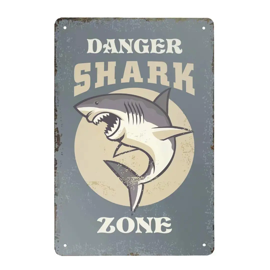 Henriyne Vintage Metal Tin Sign Danger Shark Zone Aluminum Sign for Home Kitchen Bar Wall Decor 12x8 Inch