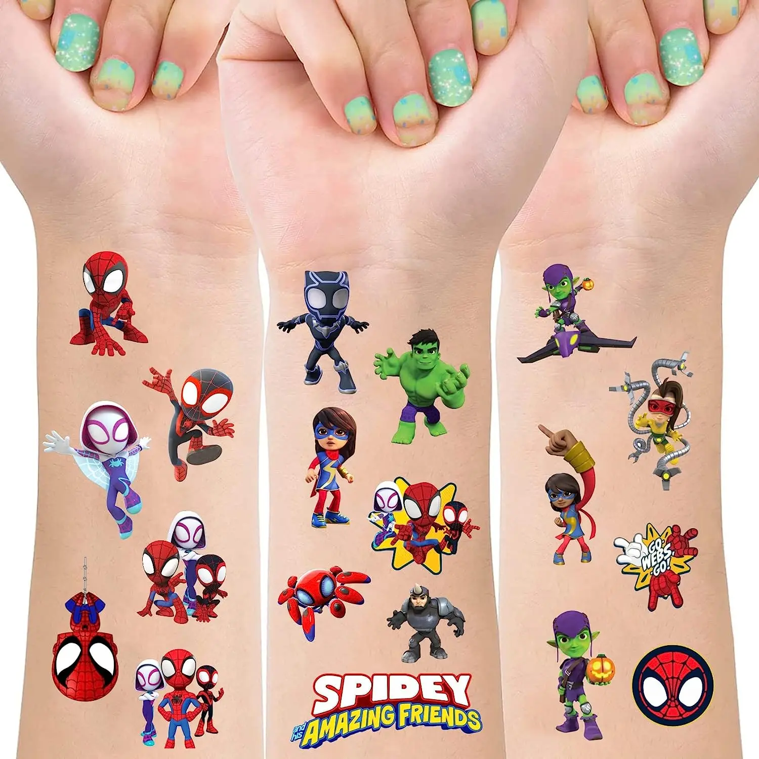 Cartoon Spidey and His Amazing Friends Temporary Tattoos Sticker Marvel Spiderman Waterproof Toys for Children Anime Party Props