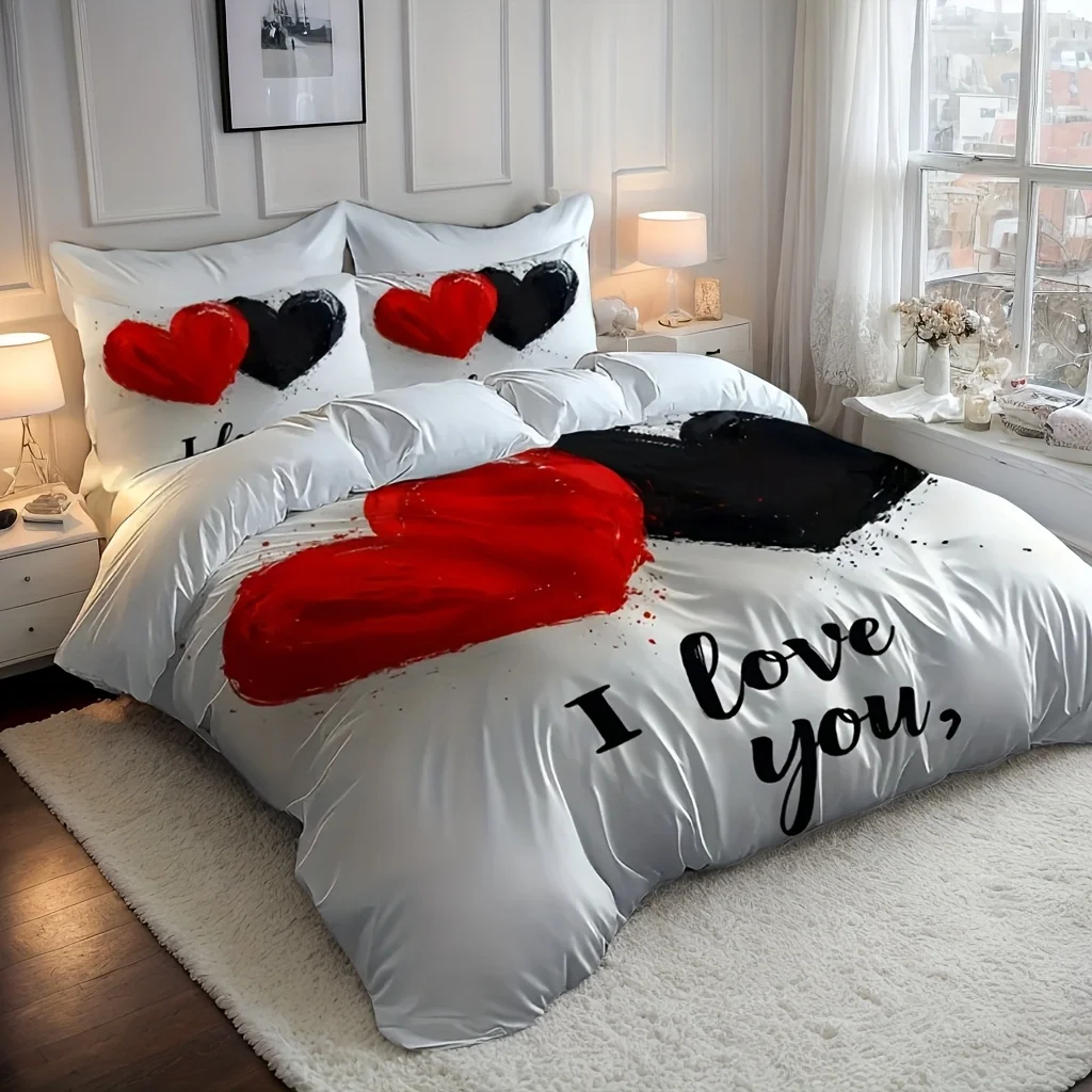 

Комплект пододеяльников с 3D Love Design, 100% полиэстер, абстрактный узор, все сезоны, можно стирать в машине, цифровая печать, фантазийная тема