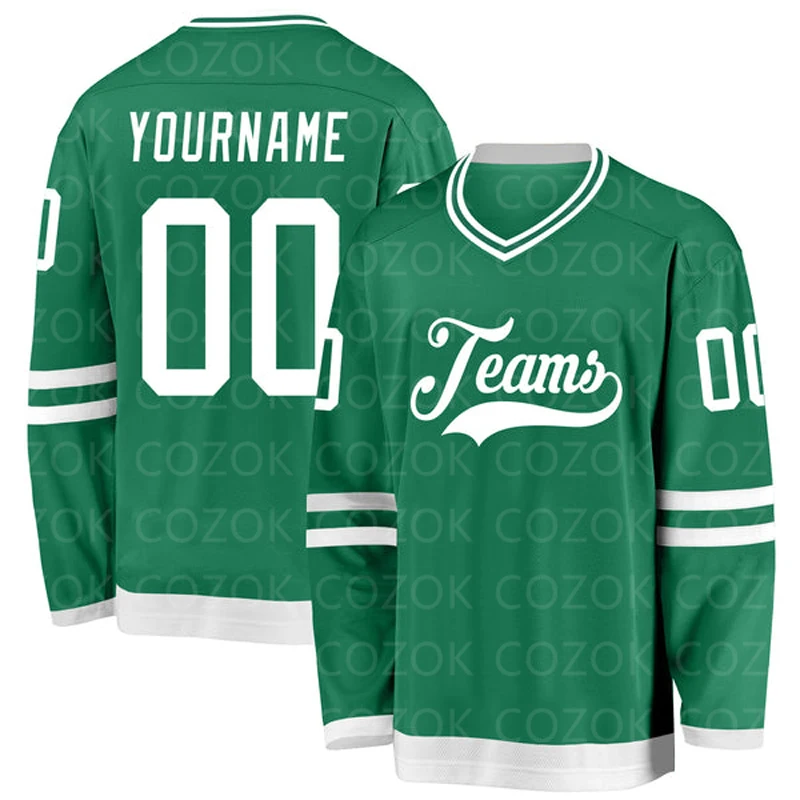 Custom Green White Hockey 3D Print You Name Number Men Women Ice Hockey Jersey Competition Training Jerseys