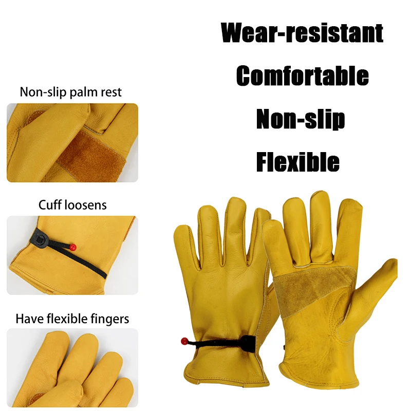 1 Pair Of Safety Protection Work Gloves, Driver Welding Stretchable Mechanical Leather Gloves