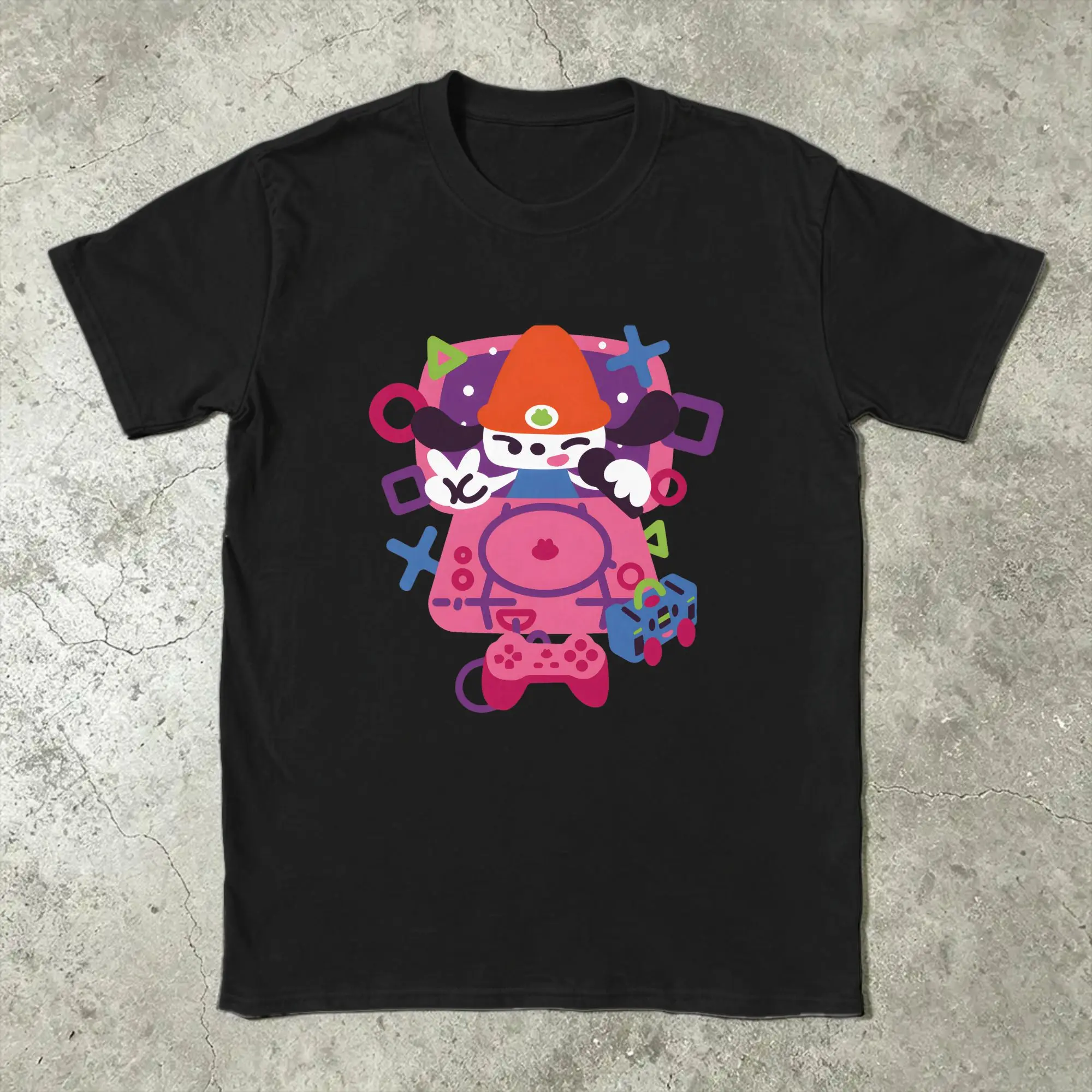 Vintage PA-PaRappa The Rapper Game T-Shirts Men O Neck 100% Cotton T Shirt  Short Sleeve Tee Shirt Adult Clothes
