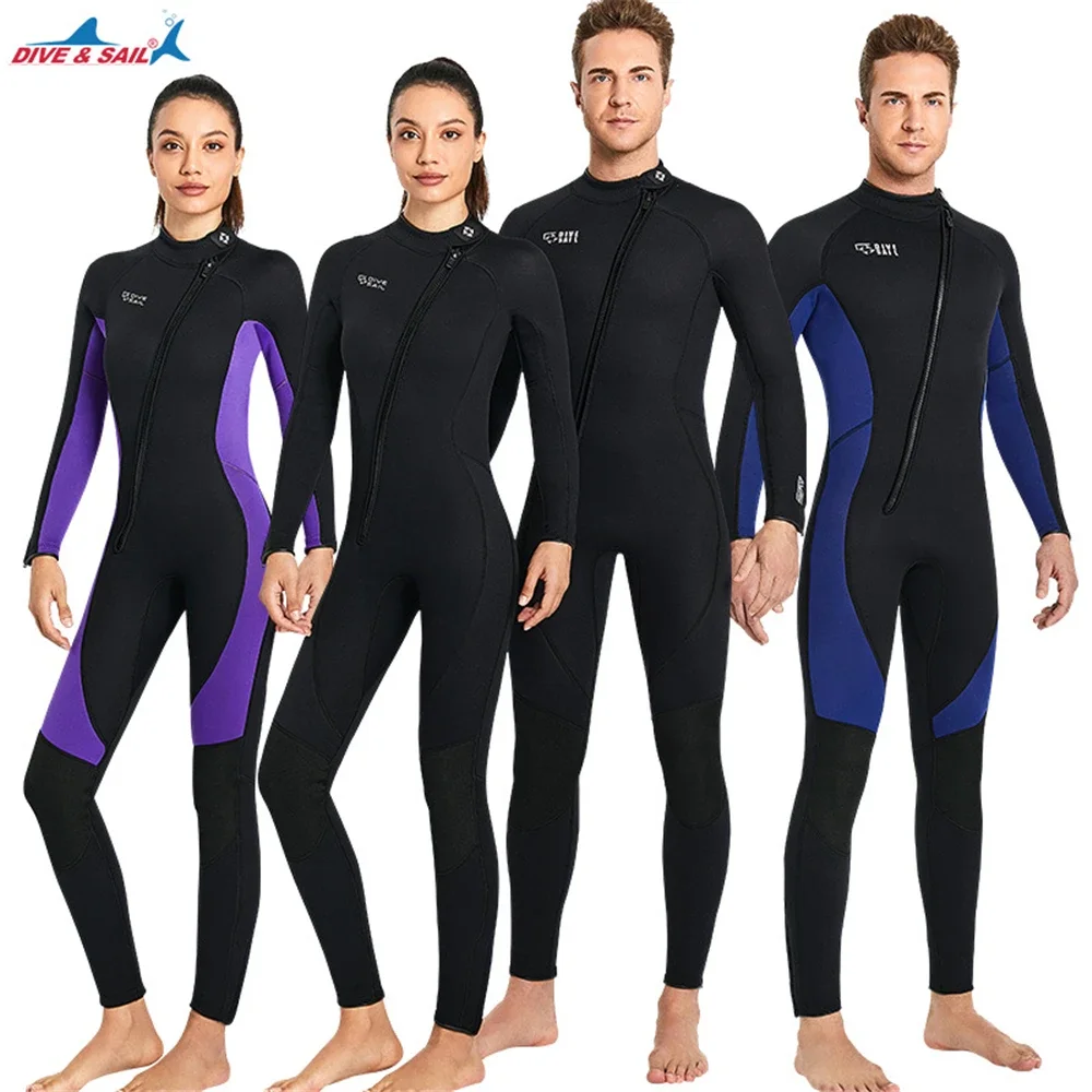 3mm Neoprene Wetsuit Men's One-piece Warm Diving Surfing Wet Suit Women's Long-sleeved Cold-proof Snorkeling Winter Swimsuit