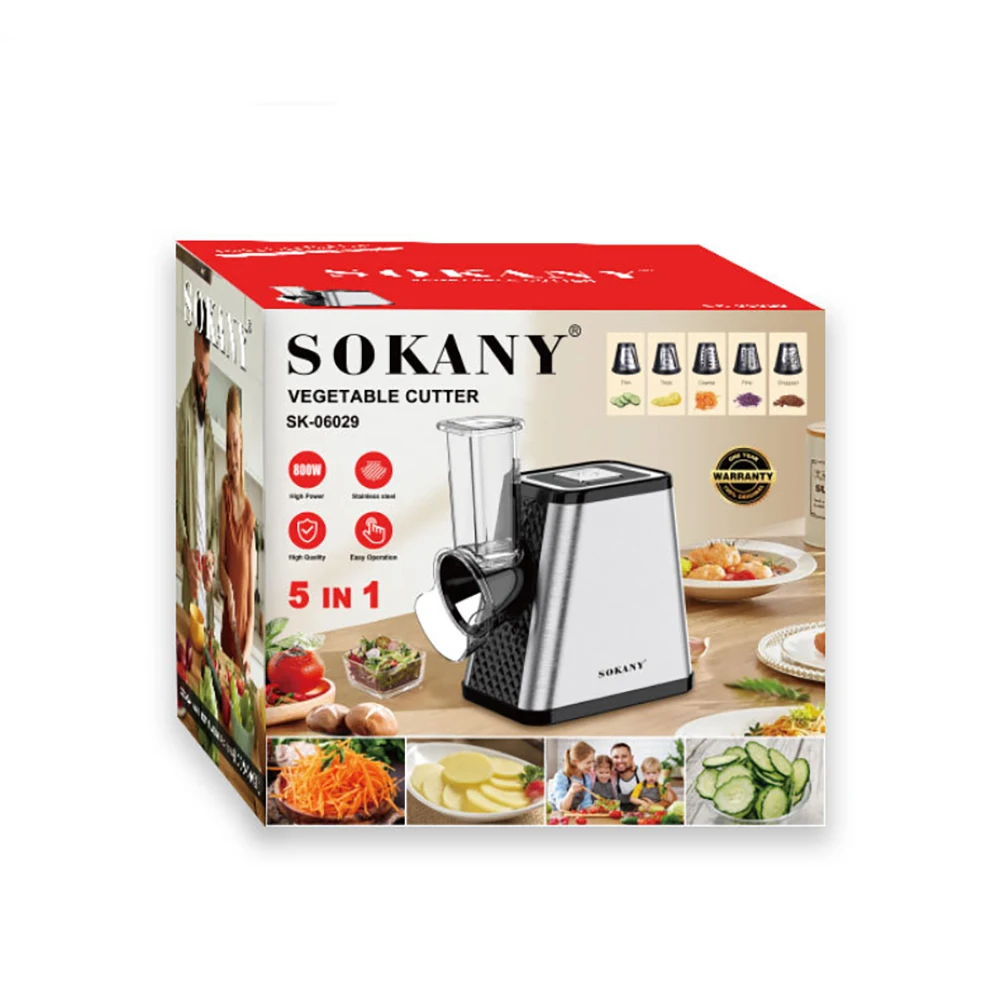 電動野菜カッター、5-in-1多機能細断、スライス、ストリップ研削、多孔質野菜カッター