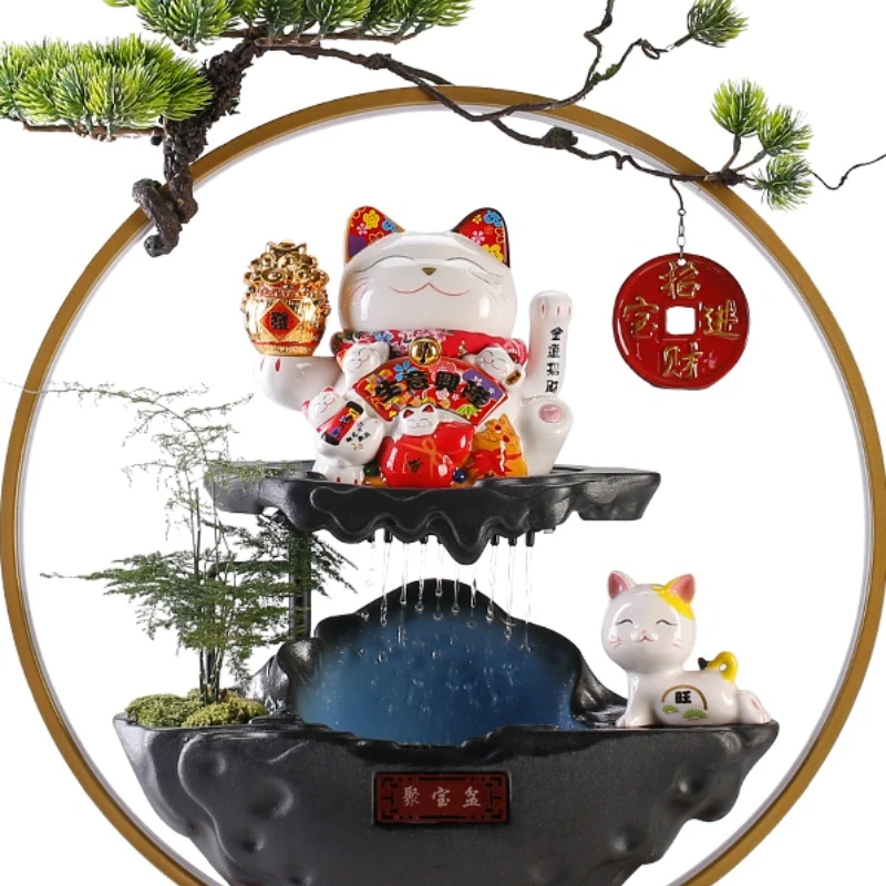 Fortune Cat Chinese Style Fountain Water Fortune Decoration Home Living Room Decoration Countertop Desktop Opening